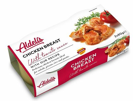 Aldelis Kuracie prsia v paradajkovej omáčke paradajková omáčka 160 g (2 x 80 g)